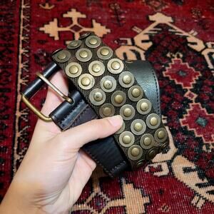 Warehouse Belt with Brass Hardware Grommets Black Leather Sz M